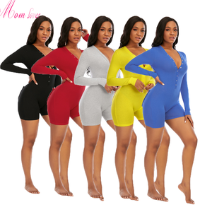 Women Sleepwear Women Butt Flap Adult Onesie Pajamas Sexy v Neck Long Sleeve Bodycon Blank Onesie With Butt Flap - Product Image 6