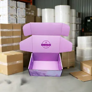 定制印刷可回收紫色瓦楞纸箱硬质涂布纸，带哑光层压定制标志邮件箱