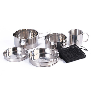 Hiện đại 5 pcs xách tay ráp Cookware Set thép không gỉ Cookware Set cắm trại ngoài trời picnic & Du Lịch Frying Pan + 7 cm cup - Product Image 1