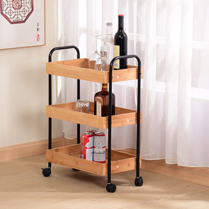 Chariot de salle à manger en bambou à 3 niveaux et 4 niveaux Plateau de service avec roues Meubles pour armoire de cuisine à roulettes - Product Image 3
