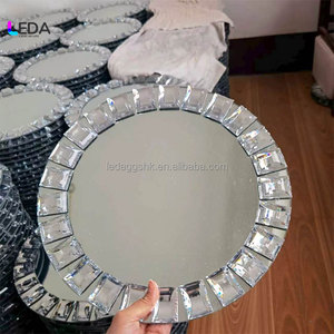 LEDA Luxury Round <b>Mirror</b> Charger Plate <b>With</b> <b>Crystal</b> Border For Decoration - Product Image 5