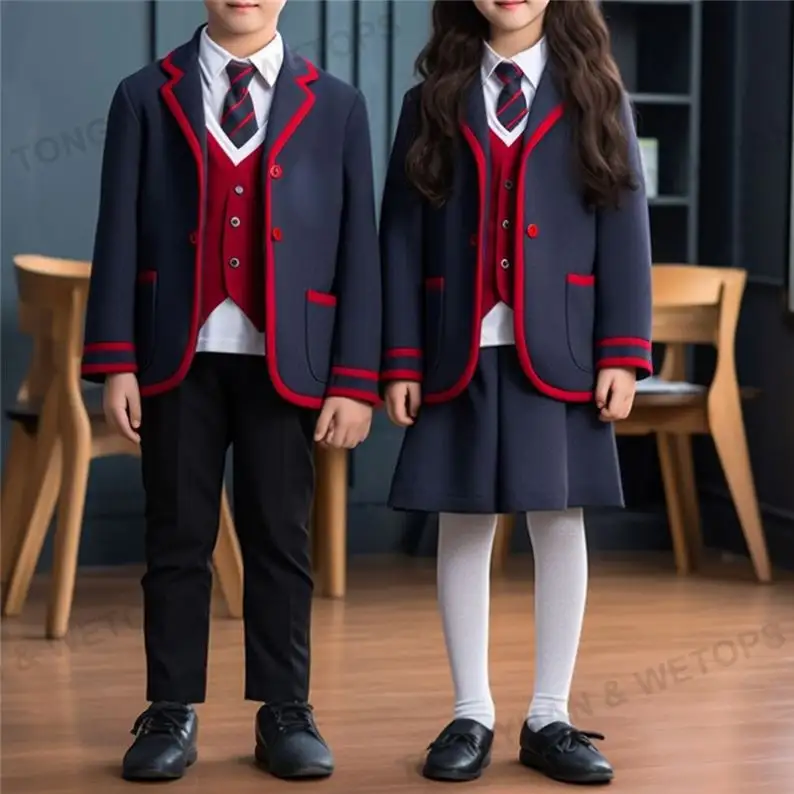 공장 저렴한 도매 사용자 정의 디자인 소년과 소녀 패션 초등 어린이 중학교 높은 아이 전체 세트 학교 유니폼