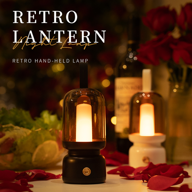 Portable Retro Lantern Hand-Held Lamp Rechargeable LED Night Light Vintage Camping Lantern for Bedroom Home Decor