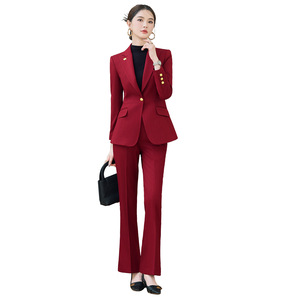 Women's Suit Set Red Black Polyester Elegant Autumn Full Sleeve Anti-Wrinkle Office Wear - Product Image 5