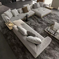 Canapé Connery Minimaliste Italien, Canapé Droit et d'Angle en Cuir et Tissu, Style Double, pour Grand Appartement et Salon