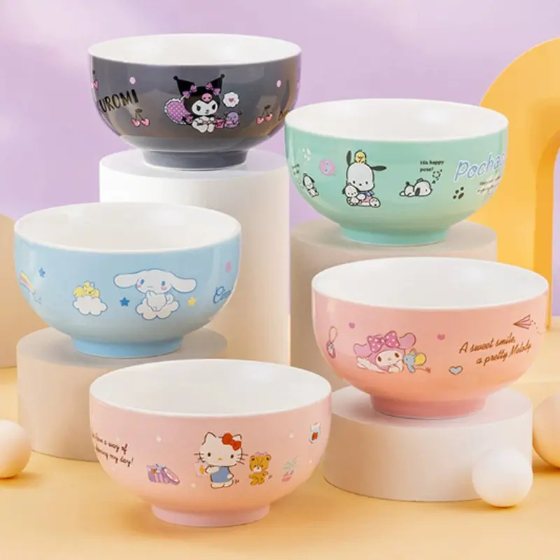 Botu Kawaii Kuromi anak-anak mangkuk pabrik grosir keramik mangkuk sup peralatan makan desain klasik My Melody Kt Ramen mangkuk