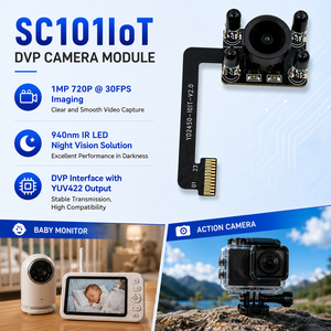 โมดูลกล้อง SC101IoT 1MP HD DVP ความละเอียด 2.9um พิกเซล พร้อมอินฟราเรด 940nm สำหรับกล้องวงจรปิดเด็กและกล้องกีฬา - Product Image 3