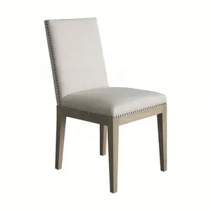 P0063 בד פשתן בסגנון צרפתי עץ לבן חדר אוכל כיסא אוכל מעץ מלא