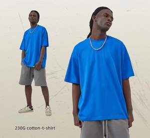 Camiseta de cuello redondo personalizable al por mayor, informal, 100% algodón, oversize, lisa, multicolor, para hombre, 230G. - Product Image 1