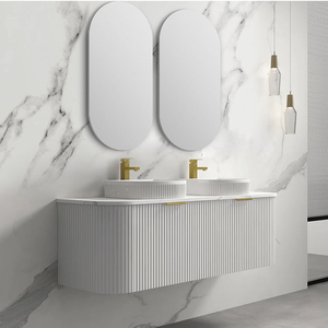 Mobile <span class=keywords><strong>Bagno</strong></span> Moderno Bianco Sospeso a Parete con Finitura Scanalata e Curva - Product Image 3