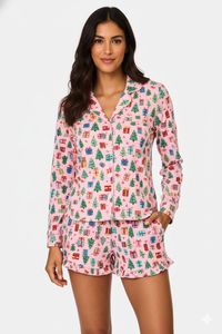 Custom <strong>Summer</strong> PJ Long Sleeve Solid Modal <strong>Pyjamas</strong> with Piping Cotton Sleepwear Bamboo Pajamas Set <strong>for</strong> Women - Product Image 3