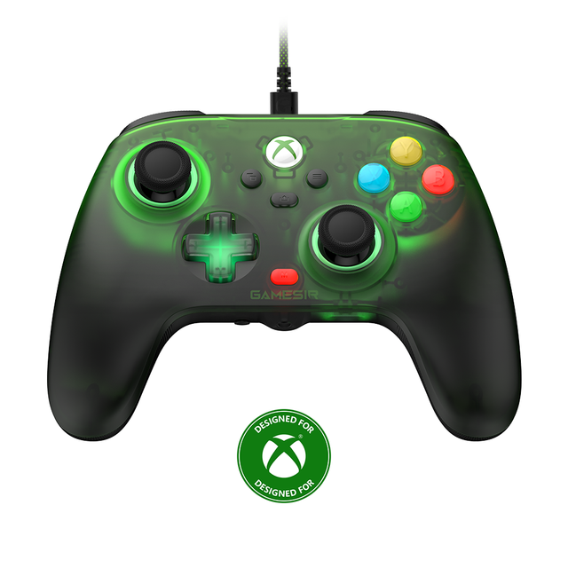 GameSir T7 Pro W Retro Green Transparent Wired Game Controller Hall Effect Joystick Trigger RGB Light Dual Vibration Gamepad