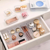 Ensemble de 13 organiseurs de tiroirs pliables en plastique transparent, 4 tailles de bacs de rangement pour maquillage, bijoux, chambre, salle de bain