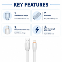 Kabel Pengisian Cepat 27W USB-C ke Lightning 1m dengan Desain Pola Cangkang dan Cincin Aksen Oranye, Kabel untuk iPhone.