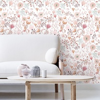 Papier peint floral pastel, autocollant en PVC, auto-adhésif, imperméable, amovible, papier peint pour la décoration de la maison et des chambres d'enfants