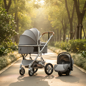 Poussette bébé 3 en 1 avec siège auto, en tissu lin et Oxford, pliable à un bouton, cadre en alliage d'aluminium, possibilité de s'asseoir et de se coucher - Product Image 3