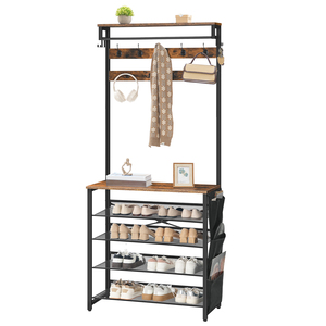HOOBRO <span class=keywords><strong>Porte</strong></span>-<span class=keywords><strong>manteau</strong></span> en métal à 5 niveaux avec banc et rangement pour chaussures pour meubles de maison et couloir <span class=keywords><strong>industriel</strong></span> - Product Image 1