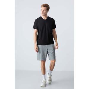 Pantalones cortos básicos para hombre de algodón gris melange, gruesos, suaves, con textura y ajuste estándar - 81277 - Gb melange - Product Image 2