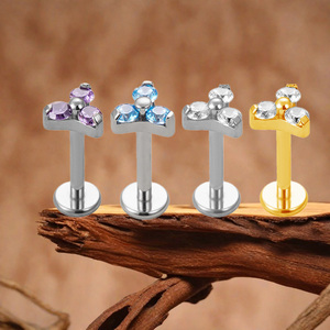 Gaby ASTM F136 Titanium Internal Thread Helix Lip Ring Flower Cartilage Stud Zircon <b>Piercing</b> Jewelry - Product Image 5