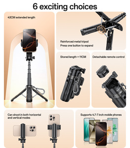 Yesido Perche à selfie mini en métal avec trépied renforcé, rotation 360°, longueur 43 cm, télécommande détachable BT5.2, <span class=keywords><strong>support</strong></span> de téléphone SF29 - Product Image 3