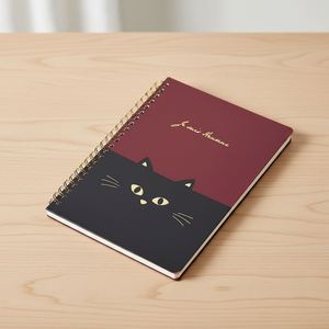2025 Custom Hardcover Undated A6 Mini Spiral Grid <b>Notebook</b> High Quality PP Plastic Cover <b>Cute</b> Black Cat Stationery - Product Image 1