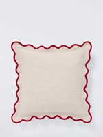 Housse de coussin en lin avec bordure festonnée personnalisée, finition passepoilée café, naturelle