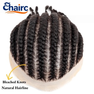 Parrucchino da <span class=keywords><strong>uomo</strong></span> con 8 trecce cornrow, in pizzo integrale, 100% capelli umani, traspirante, con linea naturale dei capelli, sistema unisex - Product Image 2