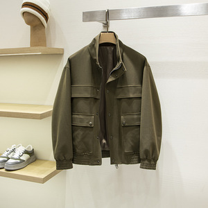 <span class=keywords><strong>Chaqueta</strong></span> de Hombre para Otoño e Invierno, Mezcla de Lana, Corte Holgado Informal, Cuello Alto, Estilo Bomber, Multibolsillos, Cortavientos - Product Image 1