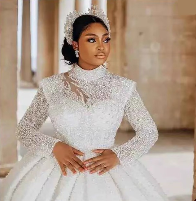 african beaded wedding dress Elegant African-Inspired Wedding Dress Beaded Bridal Ball Gown Sheer High  Neck Shiny Fabric Long Sleeves Robe De Mariée Novia| Alibaba.com