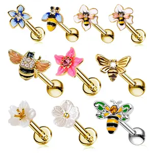 Gold Bee Flower Ear Piercing Wholesale Jewelry Helix Piercing Body Jewelry