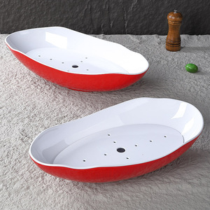 Plato de melamina rojo y blanco de alta gama para sashimi de mariscos, vajilla artística para hot pot, plato para hielo seco con forma de concha, estilo japonés. - Product Image 2