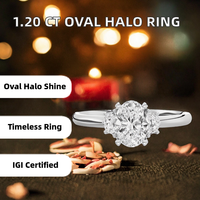 1,20 Karat Ovaler Schliff Halo-Cluster Laborgezüchteter Diamant IGI-Zertifiziert 14K Massives Platin Rhodium-Plattiert Klassischer Verlobungsring für