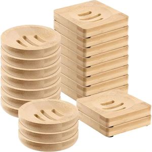 Jaboneras de madera redondas y cuadradas de madera natural con drenaje automático, diseño minimalista para uso en el baño. - Product Image 1