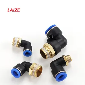 PL one touch threaded elbow brass and plastic pipe connector and pneumatic fitting