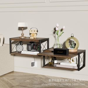 Wooden <b>Wall</b> <b>Mounted</b> <b>Shelf</b> 2 Tier Rectangle Durable For Kitchen Living Room - Product Image 2