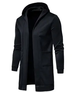 Kış ceket uzun siyah ceket orta uzunlukta erkek kapüşonlu rüzgarlık 2022 sıcak satış özel stil erkek ceket standı pamuk kumaş