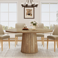 Mesa de Comedor Ovalada Tribesigns para 6 Personas, Mesa de Comedor de Cocina Estilo Rústico de 55.11 Pulgadas con Pedestal Cilíndrico (Marrón Rústico)