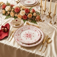 Assiettes de dîner en céramique vintage à motif de roses rouges, bord festonné, vaisselle de luxe en porcelaine, service de table pour mariage, hôtel, maison