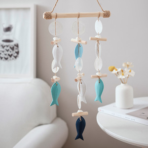 Mediterranean Style Wall Decor Fish And Seashell Pendants Solid Wood Hemp Rope Wind Chime Home Decor Hanging Items - Product Image 3