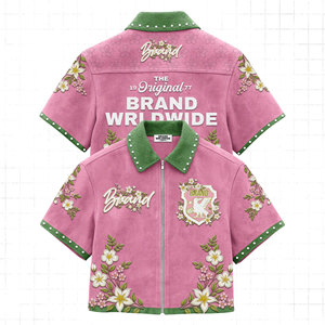 <span class=keywords><strong>T</strong></span>-<span class=keywords><strong>shirt</strong></span> <span class=keywords><strong>Homme</strong></span> Court et Ample en Daim avec Fermeture Éclair Personnalisée, Style Streetwear, Manches Courtes, Broderie en Relief et Strass - Product Image 1