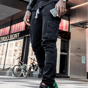 Pantalones de talla grande para <span class=keywords><strong>hombre</strong></span>, <span class=keywords><strong>Vaqueros</strong></span> <span class=keywords><strong>ajustados</strong></span>, informales, transpirables, con múltiples bolsillos, color sólido, para exteriores, venta al por mayor - Product Image 1