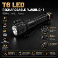 Linterna Táctica de Alta Potencia W565, Fuente de Luz T6, Resistente al Agua IP54, Recargable por USB y Energía Solar, Alcance de Haz de 200-300M para Exteriores