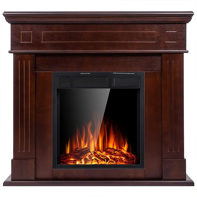 Factory Selling Garage Household Remote Control Brown Mantel Wooden Surround Firebox Electric Fireplace