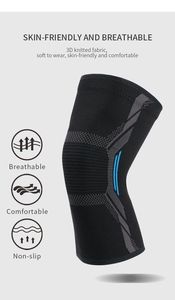 Genouillère de sport tricotée 3D hautement élastique en nylon et élasthanne, antidérapante, pour la course et la protection de la rotule - Product Image 2