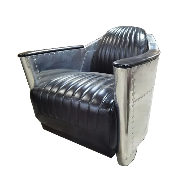 Vintage Living Room Industrial Vintage Leather Sofa Metal Aircraft Aluminium Aviation Chair Sofa