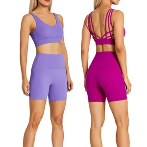 Yoga-Sets Damen Ropa Deportiva Fitness Sport BHs Butt Lift Shorts Active Wear Anzug Frauen Nude Feel Ropa Mujer Ladies Custom