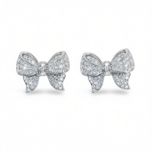 Boucles d'oreilles clous nœud papillon mignonnes, plaqué rhodium, strass en cristal, bijoux de mode pour femme, alliage micro-incrusté - Product Image 1