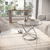 Table basse ronde en verre et acier inoxydable de luxe léger, design moderne, mobilier de maison adapté aux petits salons