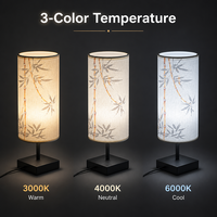 Lampe de table moderne Japandi en bambou imprimé, 9W, LED 3 couleurs, AC 100-265V, abat-jour en lin, motif encre, décoration chambre et salon