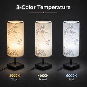 Lampe <span class=keywords><strong>de</strong></span> table Japandi en <span class=keywords><strong>bambou</strong></span> imprimé, LED 9W 3 couleurs, 100-265V, abat-jour en lin, motif <span class=keywords><strong>encre</strong></span>, pour chambre et salon, décoration style asiatique - Product Image 5